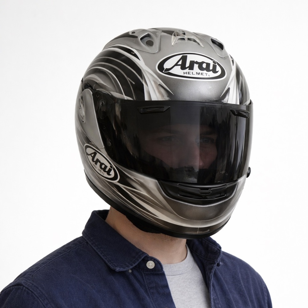 Arai RX-7 corsair Black and Silver Motorcycle Helmet size XL